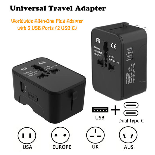 Travel Adapter Worldwide All In One International Power Adapter Universal Adapter Plug With 2.1A Dual USB Charging Ports For Asia Europe UK AUS And USA
شاحن لكل دول العالم !!